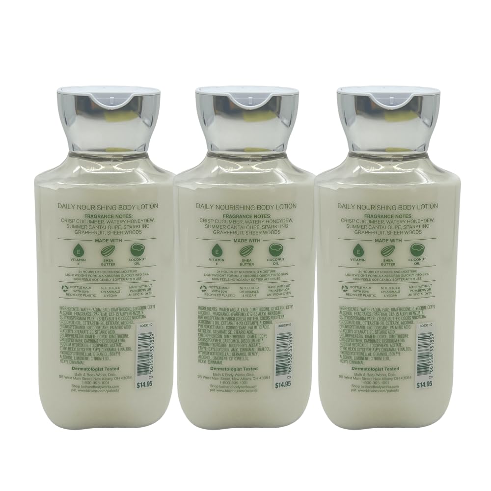 Bath & Body Works CUCUMBER MELON Body Lotion 8 fl oz Gift Set with a Red Bow for Holiday & Gifts Pack of 3 - Limited Edition