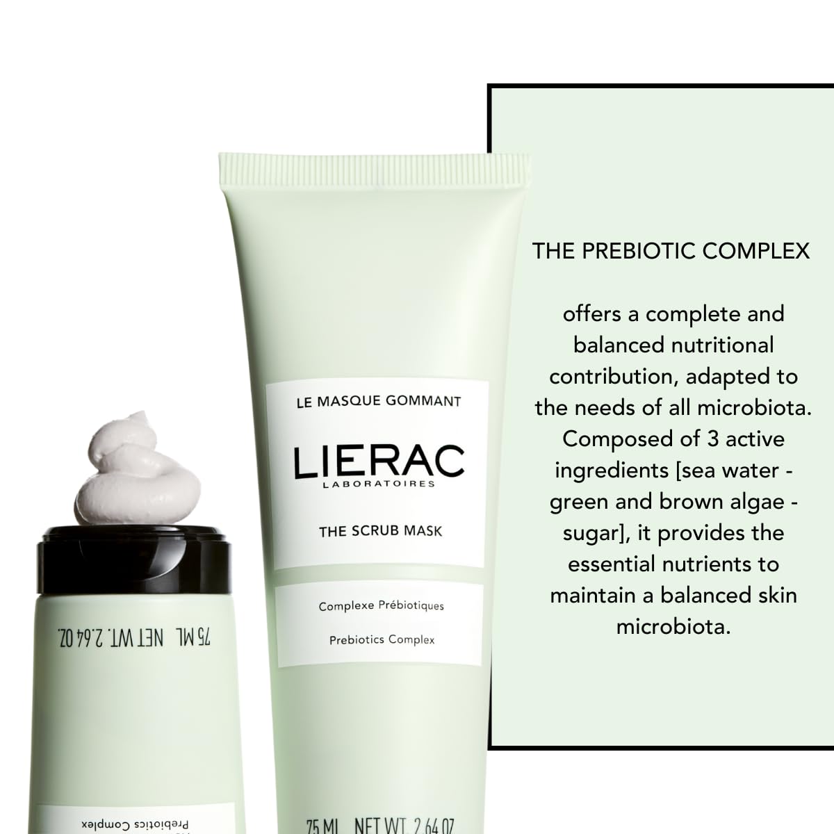 Lierac DEMAQUILLANT The Scrub Mask - Exfoliating Face Wash with Marine Prebiotic Complex, Kaolin - Smoothing Facial Scrub for All Skin Types - 75 ml