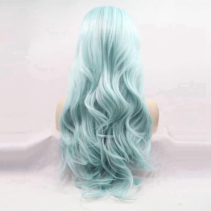 AFBeauty Blue Wigs for Women Light Long Wavy Neon Blue Lace Front Wig Pre Plucked Hairline Free Part Colorful Pastel Baby Blue Glueless Real Hair Wig Synthetic Heat Resistant Daily Holiday 24 Inch