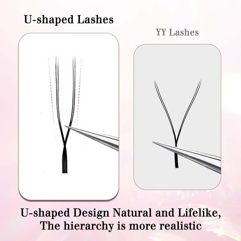 CoMango U Lash Extensions Premade Fans U Shape Eyelash Extension 2D UU Lash Fan Double Tips D Curly U Type Volume Lashes Fan 0.07mm Natural Eyelash Extensions Salon Supplies(black,UU-0.07-D-8-15mm)