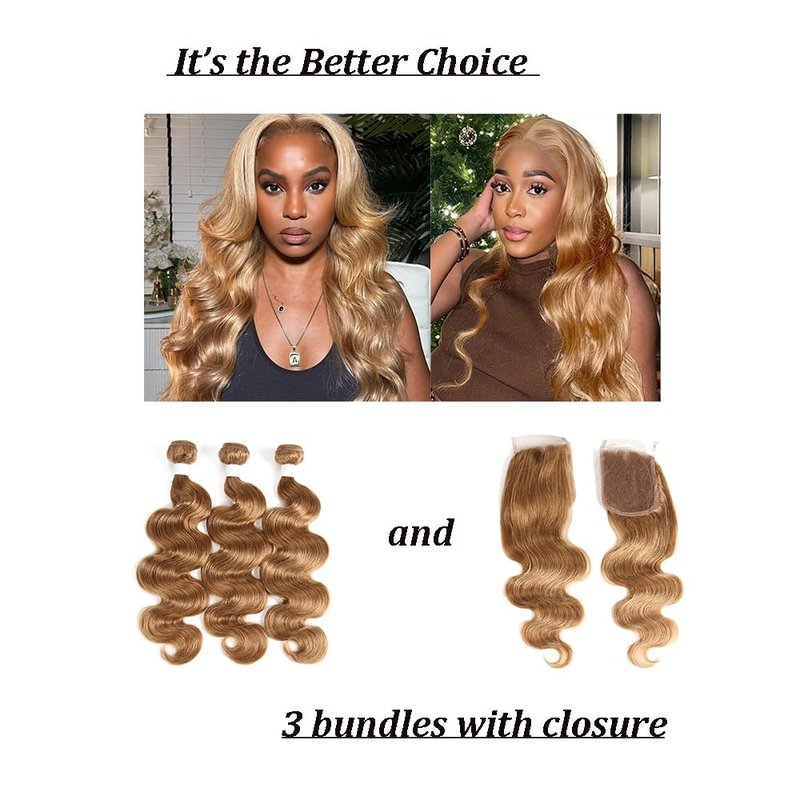 X-TRESS Weave Bundles Human Hair 10A Honey Blonde Body Wave Bundles Human Hair Bundles for Braiding 14 Inch Sew in Hair Extensions Real Human Hair Color 27 Double Wefts 1 Bundles