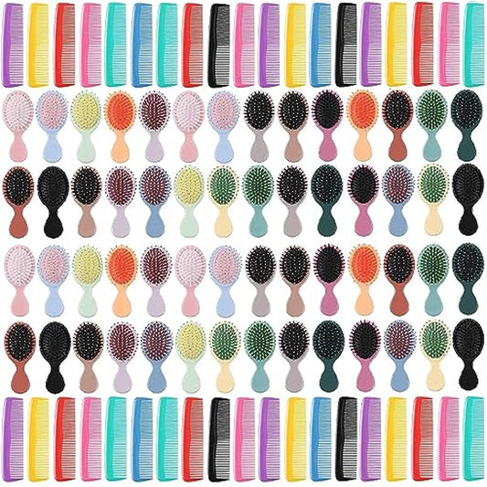 Gerrii 112 Pcs Mini Wet Hair Brush Hair Combs Set 56 Small Pocket Travel Detangler Hairbrush 56 Colorful Plastic Fine Wide Hair Combs Toddler Detangling Brushes Soft Bristles Bulk (Bright Color)