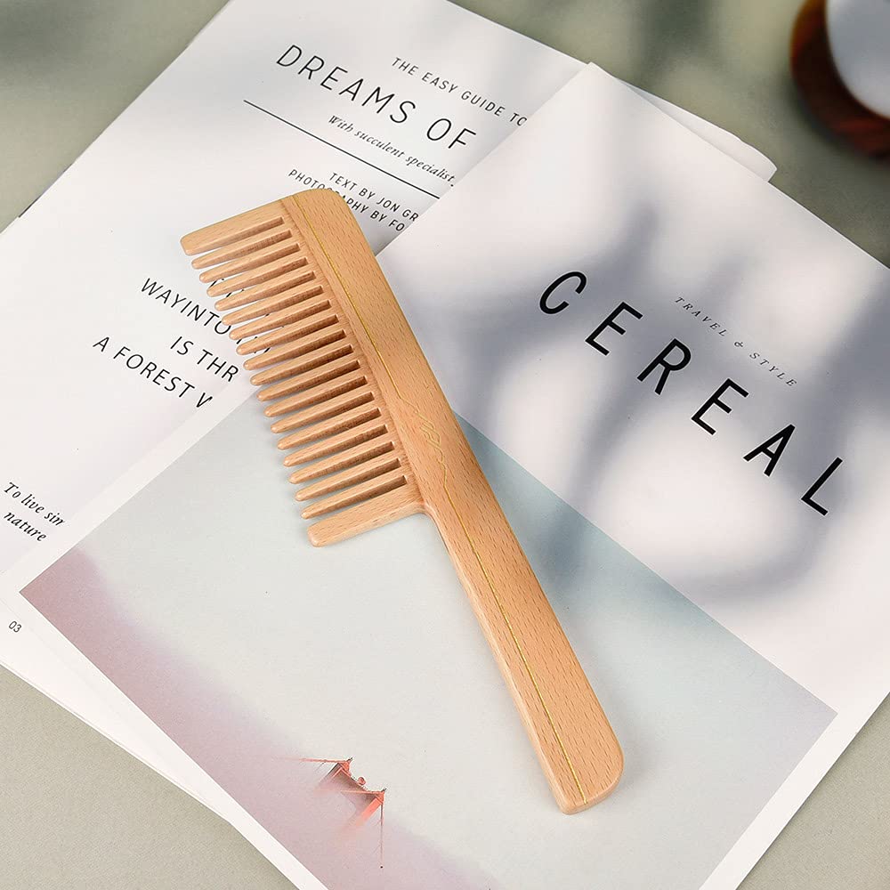 TAN MUJIANG Wood Hair Comb FSC Certified Beech Wood Wide Tooth FSJUM-001