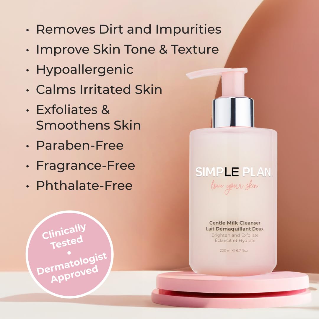 SIMPLE PLAN Hydrating Milky Facial Cleanser – Gentle Moisturizing Face Wash for Sensitive & Dry Skin, Fragrance-Free Cleansing Milk for Women & Men – 200 ML