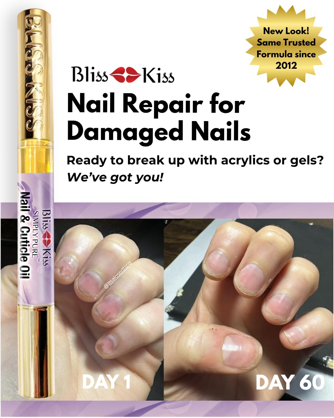 Bliss Kiss | 1 Lavender Vanilla | Nail Oil Cuticle Pen w/Vitamin E & Jojoba⏤Nail Strengthener Nail Growth Serum for Brittle Peeling Breaking Thin Nails