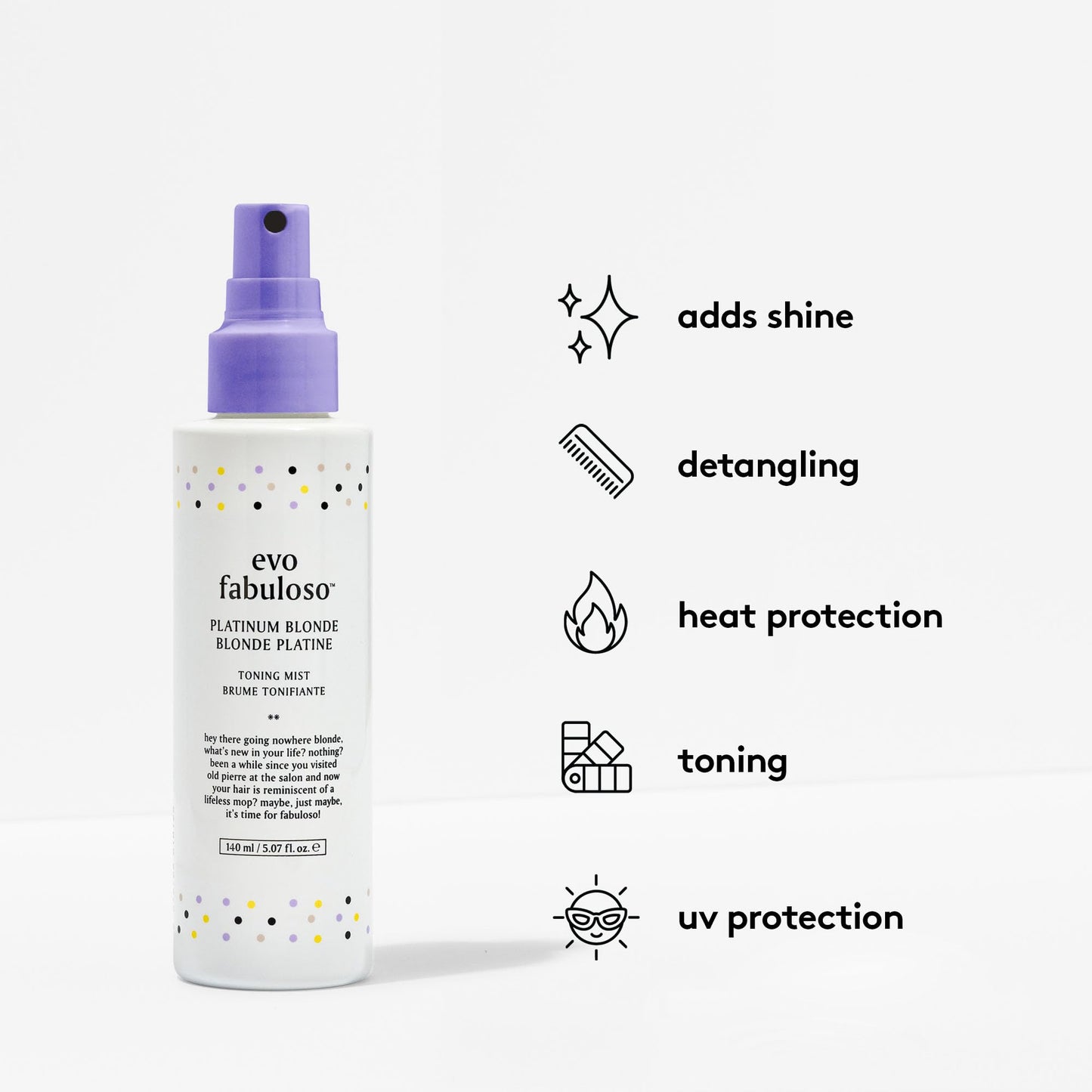 EVO Fabuloso Platinum Toning Mist - Leave-In Heat Protection Hair Toner for Blonde & Grey Hair - Tones, Protects & Detangles - 4.7 fl oz
