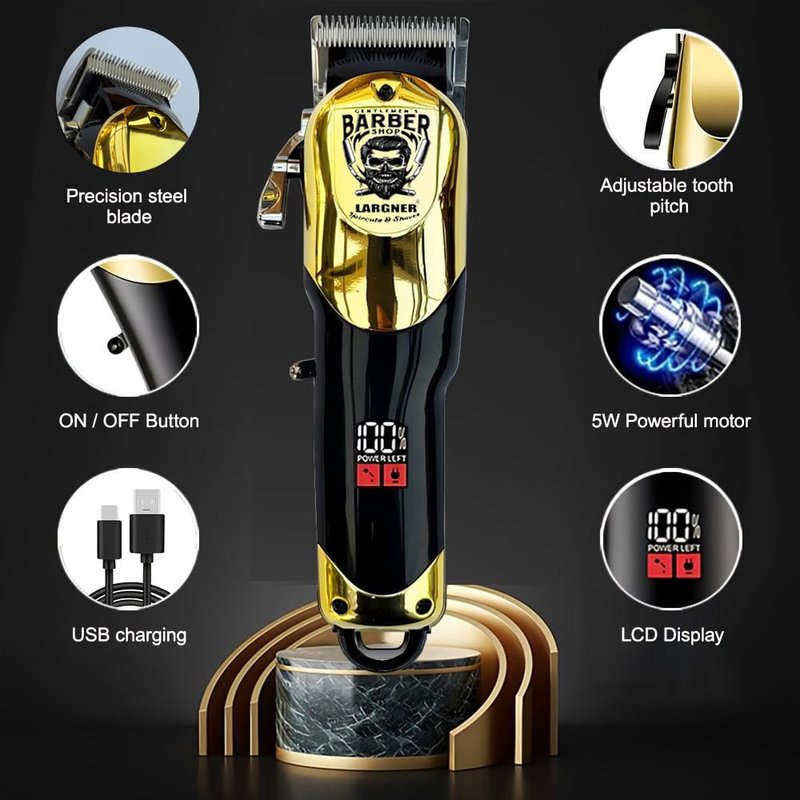 Largner Hair Clippers for Men Professional, Cordless Beard Trimmer & Electric Razor Shavers for Men, Rechargeable 3 Piece Barber Hair Cutting Kit LED Display Men's Grooming Kit