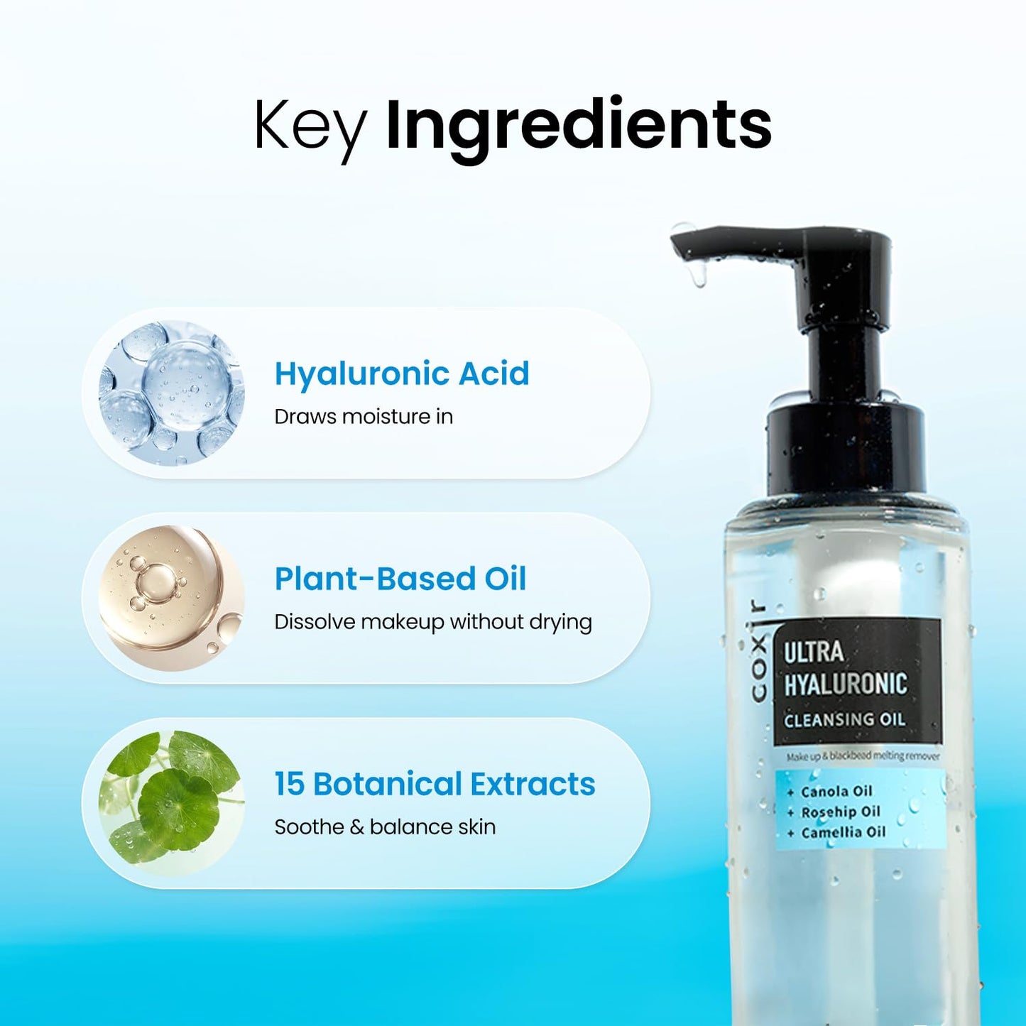 coxir Ultra Hyaluronic Cleansing Oil - Hydrating Korean Oil Cleanser & Makeup Remover for Face, Gentle Fragrance-Free Formula for Dry&Sensitive Skin, Non-Comedogenic [150ml / 5.07 fl.oz]