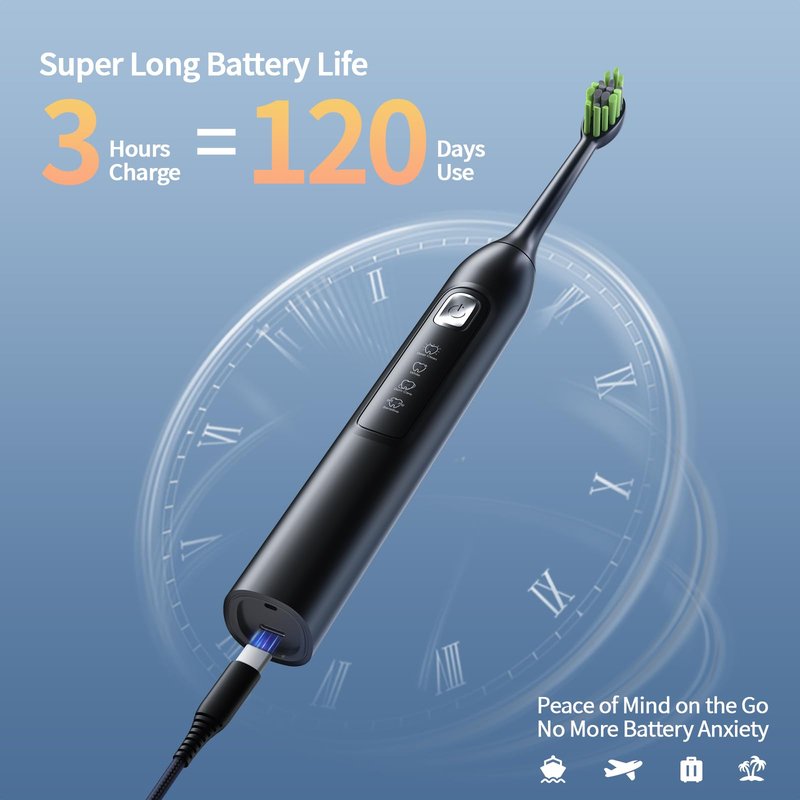 Sonic Electric Toothbrush for Adults: 42,000 VPM Deep Clean for Sensitive Teeth, Rechargeable Toothbrush with 6 Brush Heads, 4 Modes & Smart Timer, IPX7 Waterproof, 120-Day Battery for Home/Travel