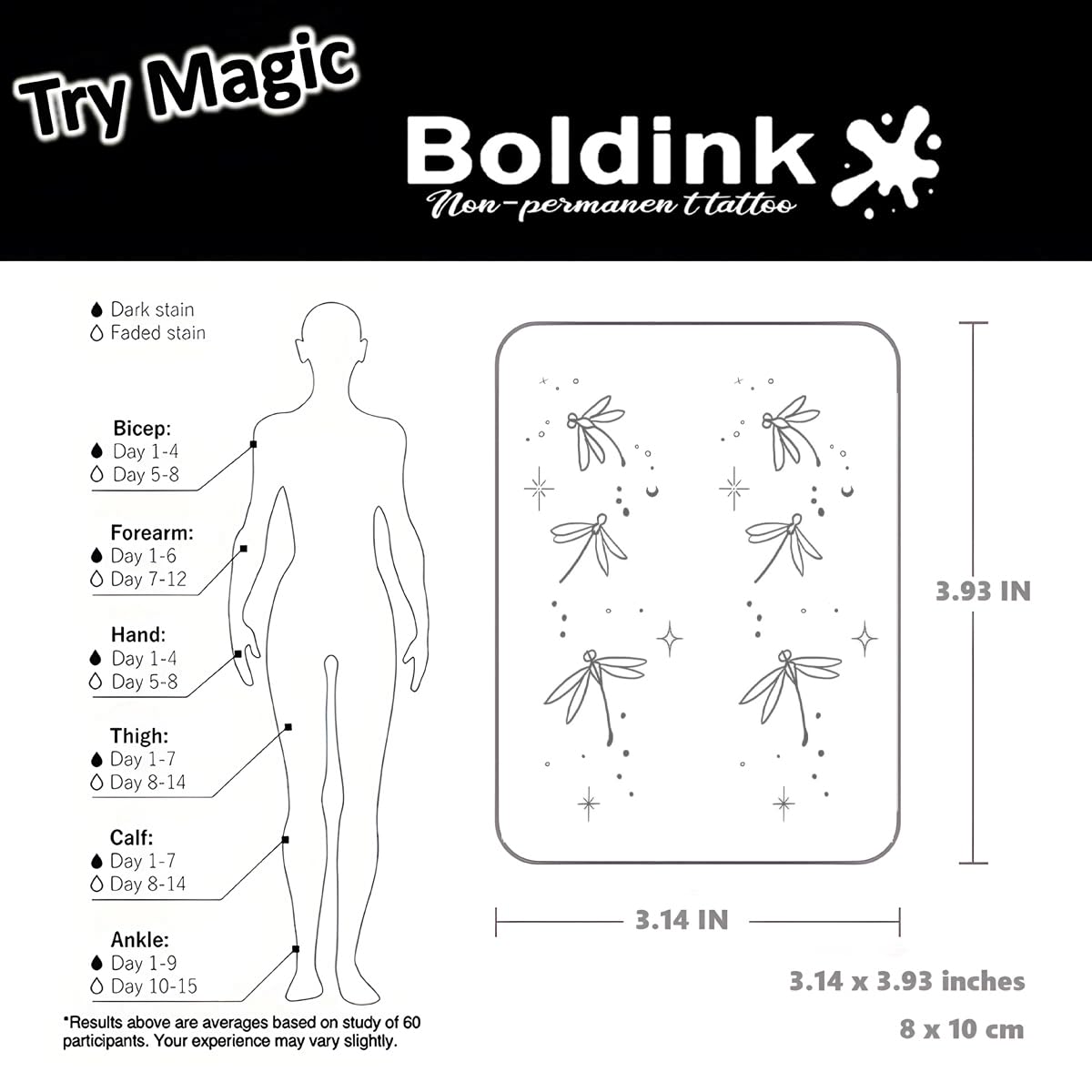 Boldink Semi-permanent Tattoos,Realistic Fake Tattoos,Last 7-15 Days,Waterproof Non-reflective Temporary Tattoo Stickers,Cruelty-free,Uniquely Designed Exquisite Packaging(Dragonfly)