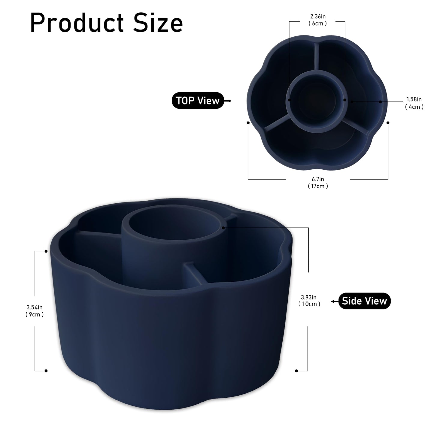 UNICYEEGAR 360° Rotate Makeup Brush Holder, 4 Slot Spin Beauty Tools Organizer, Brush Countertop Display Case, Desktop Storage, Bathroom Vanity Holder, Resin with Navy Blue Rubber Paint.