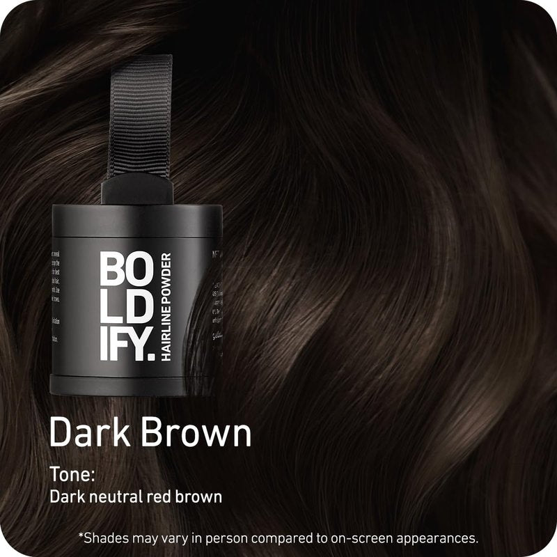 BOLDIFY Hairline Powder (LARGE, 10g) - Water-Resistant Root Touch Up Hair Color for Gray Coverage - 24-Hour Stain-Proof, Mess-Free Hair Powder for Thinning Hair - Dark Brown