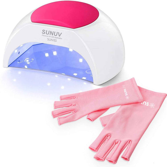 UV Nail Lamp SUNUV SUN2C – Fast-Drying LED Light for All Gel Types & Pink Gloves