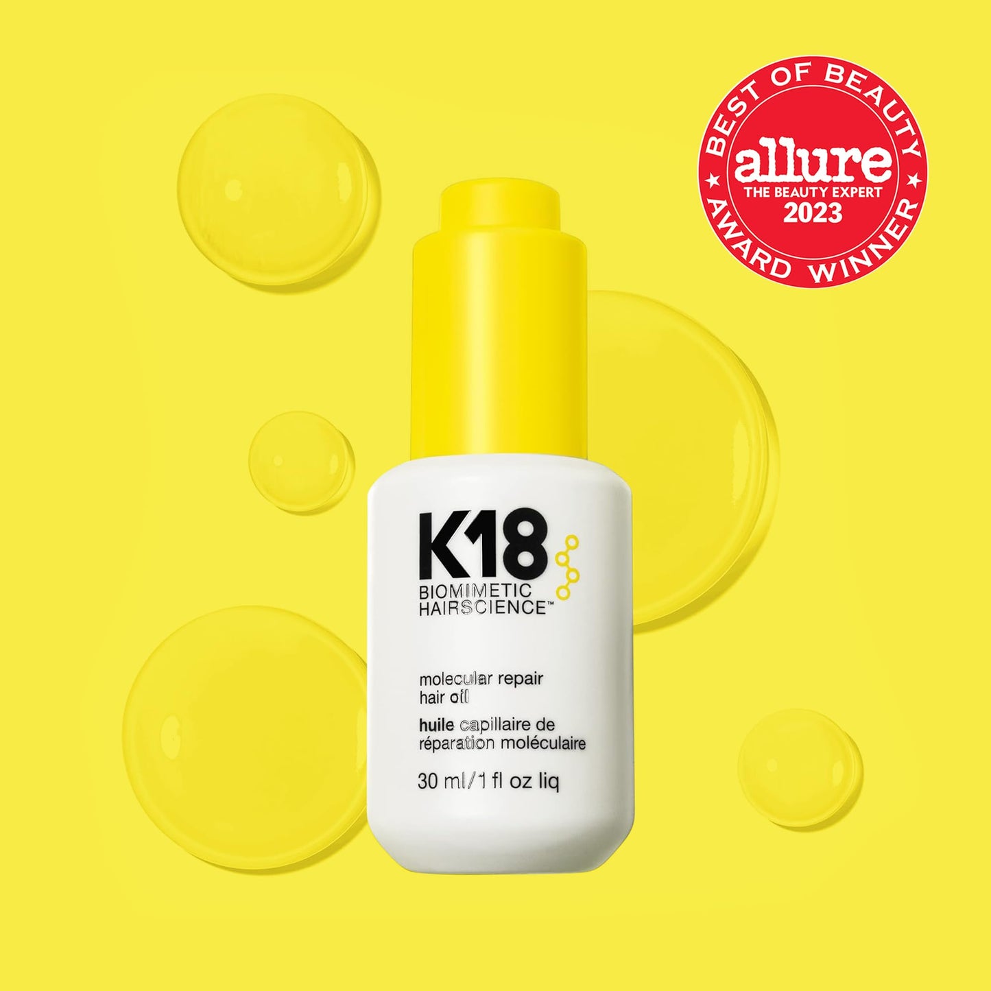 K18 Molecular Repair Hair Oil - Strengthening Peptide Damaged Hair Treatment Oil - 24-Hour Frizz Control + Heat Protectant - Helps Reduce Split Ends + Boost Shine (1 Fl oz)