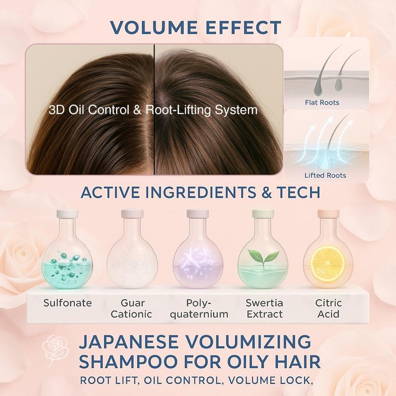DEMIKI Shampoo for Women,Japanese Shampoo for Oily Hair, Keratin Care,Organic Rose Scent, Pink, Clarifying, Moisturizing, Anti Dandruff, Volumizing Hair Care, Sulfate Free & Paraben Free, 450ml,16oz