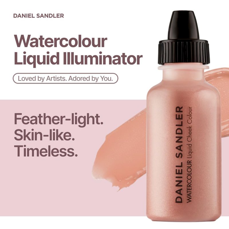 Daniel Sandler Watercolour Liquid Illuminator - Glow 15ml | Shimmer Blush & Highlighter for Cheeks & Lips, Oil-Free, Lightweight, Buildable