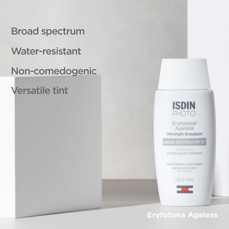 ISDIN Eryfotona Ageless Tinted Mineral Sunscreen SPF 50 - Anti-Aging Face Sunscreen with Zinc Oxide & Vitamin E | Universal Tint, No White Cast