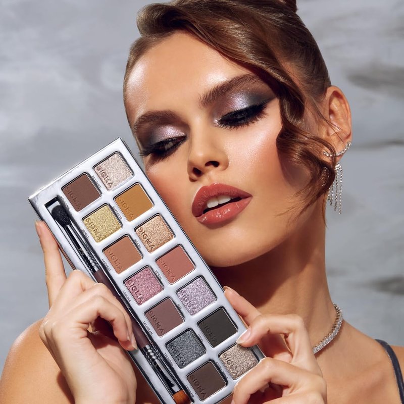 Sigma Beauty Cool Neutrals Eyeshadow Palette — Dual-Ended Brush, 14 Cool-Toned Eye Shadows - Includes Mirror, Waterproof Technology, Mixture of Finishes
