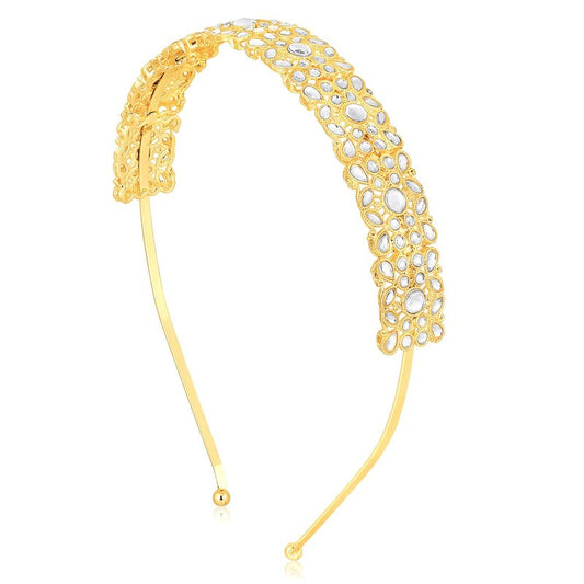 Aheli White Kundan Studded Fancy Hair Band Ethnic Fashion Jewellery for Women Design 4