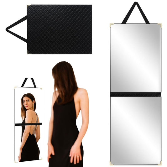 YYLDPBD Foldable Full Length Travel Mirror 34” Portable Shatterproof Hanging Mirror, Wall Mounted Hanging Mirrorr for Camping, Dance Competition, RV & Small Spaces Home Fitness Gift