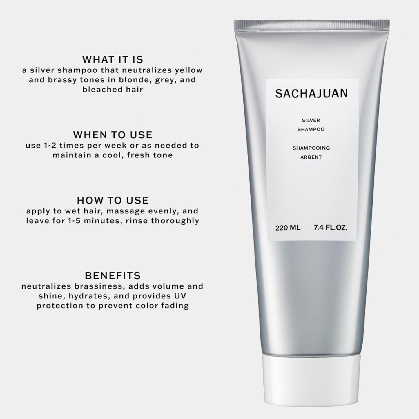 SACHAJUAN Silver Shampoo - Purple Shampoo for Blonde & Gray Hair | Neutralizes Yellow Tones & Adds Shine | 7.4 fl oz