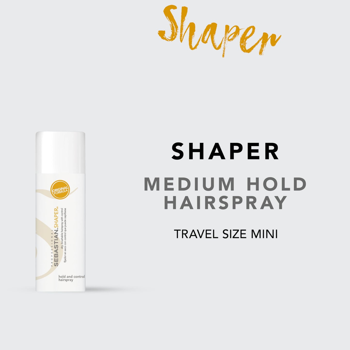 Sebastian Professional Shaper, Classic 80% VOC, Humidity-Resistant, Medium to Strong Hold, 24-Hour Control, Travel Size, Mini Hairspray, 1.5oz