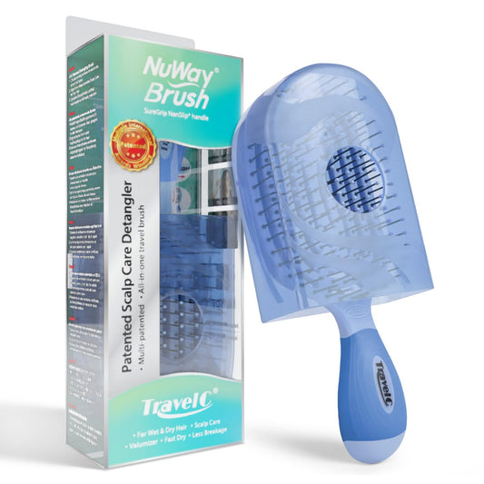 NuWay TravelC Detangling Hair Brush Set (2 Brushes) – Mix-n-Match Travel Case Colors, Patented Curved Vented Design with Protective Case for Wet or Dry Hair