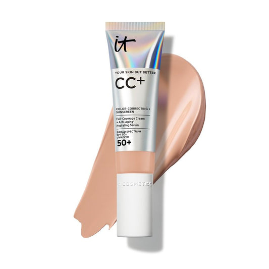 IT Cosmetics CC+ Cream (Medium Cool) - Natural Full Coverage Foundation With SPF 50+, Color Corrector & Anti-Aging Hydrating Serum, Hyaluronic Acid + Peptides, Lightweight - 1.08 fl oz