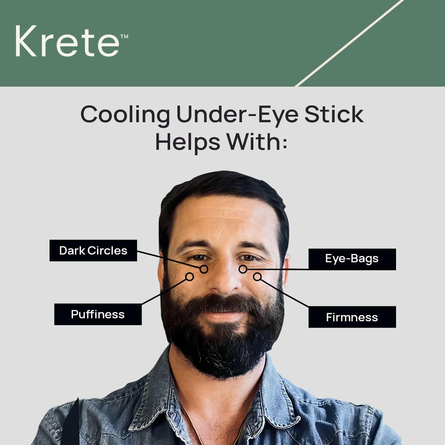 KRETE Cooling Under-Eye Stick | Liposomal Caffeine & Tripeptide-5 Formula for Dark Circles & Puffiness - 15ml