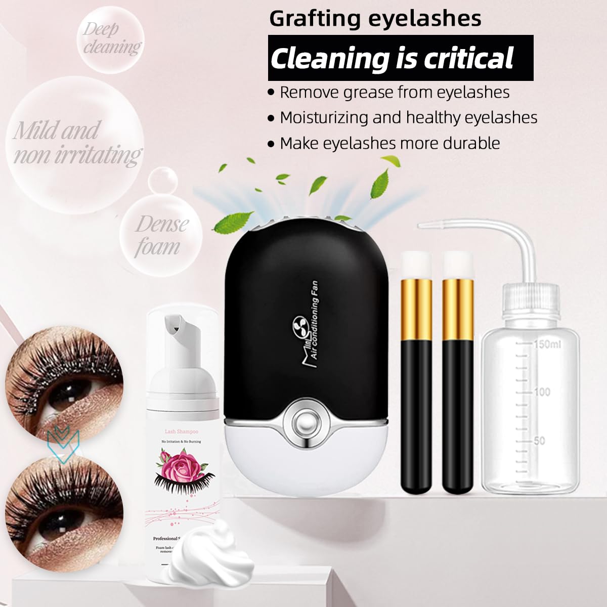 Lash Extension Kit Professional Eyelash Grafting Training Tools Mannequin Head USB Fan Lash Shampoo 0.07D Curl Mix 8-15mm Glue Practice Eyelash Strips Lash Mapping,Exercise Set for Beginner