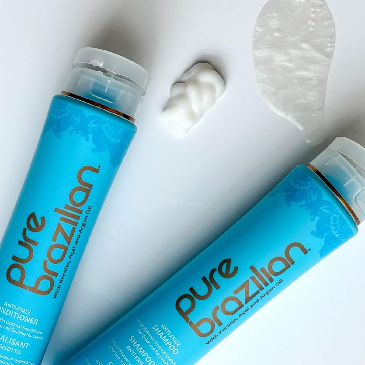 Pure Brazilian Anti-Frizz Shampoo & Conditioner Set - Salt-Free, Color Safe, Enriched with Keratin & Argan Oil | 13.5 Oz (400ml)