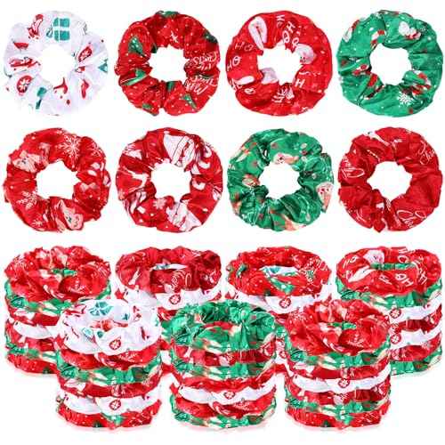 Toulite 48 Pieces Christmas Hair Scrunchies Bulk Soft Elastic Christmas Hairbands Snowman Snowflake Elk Ponytail Holders Winter Xmas Hair Accessories for Women Girls (Vivid Style)