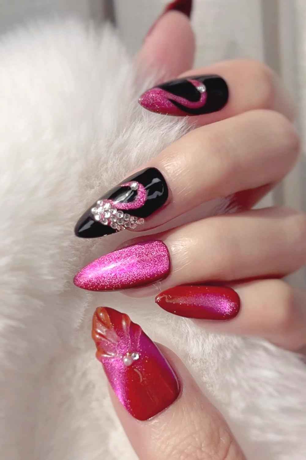 3D Sea Shell Press-On Nails - Handmade Medium Almond Beach Nail Art with Butterflies (L Size)