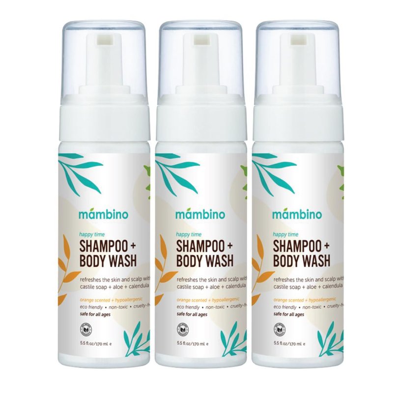 Mambino Organics Happy Time Shampoo & Body Wash for Kids, Plant-Based Body Wash, Calendula & Orange, 5.5floz, 3-Pack
