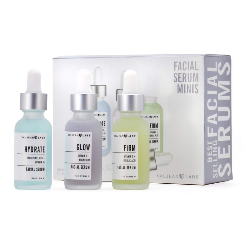 Valjean Labs Facial Serum, Combo Pack of Hydrate, Glow, and Firm | Supercharged, Targeted Skincare Ingredients | Paraben Free (1oz Bottles)