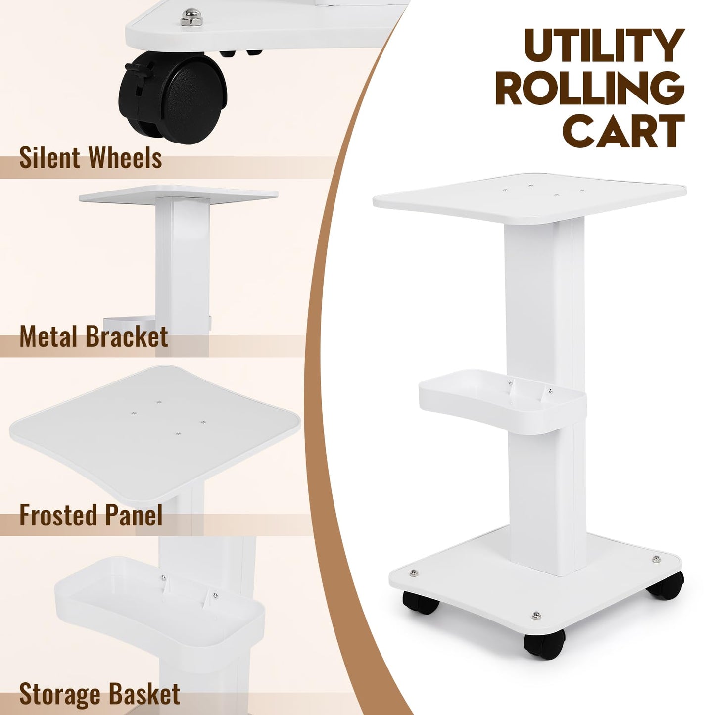 3 Tier Trolley Cart with Wheels - Esthetician Cart for Nail Technicians, Makeup Artists & Hair Stylists，Portable Salon Carts with Storage Basket，Perfect for Spa/Salon/Cosmetology Supplies