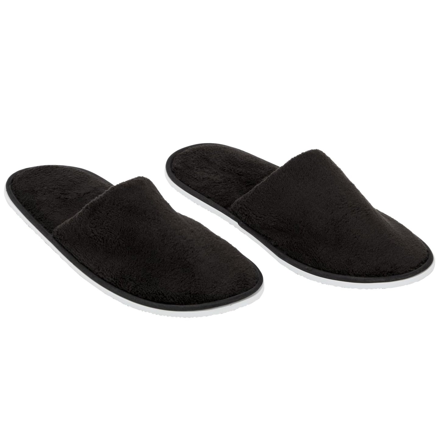 Juvale Disposable Slippers for Guests - Plush-Lined House, Indoor & Travel Slippers - Slip-Resistant Spa Shoes for Women & Men - 12 Pairs, Women 12/Men 11, Black