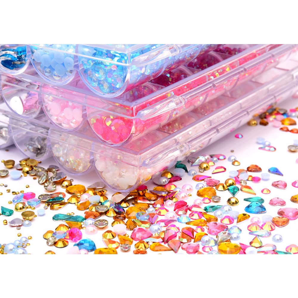 LIUDAMAI 2-11mm Nail Art Rhinestones Shaped Diamonds Pearls Acrylic Heart-Shaped Flat Bottom Rhinestones Dotting Pen Tweezers DIY Stickers Rhinestones Shaped Rhinestones for Nails