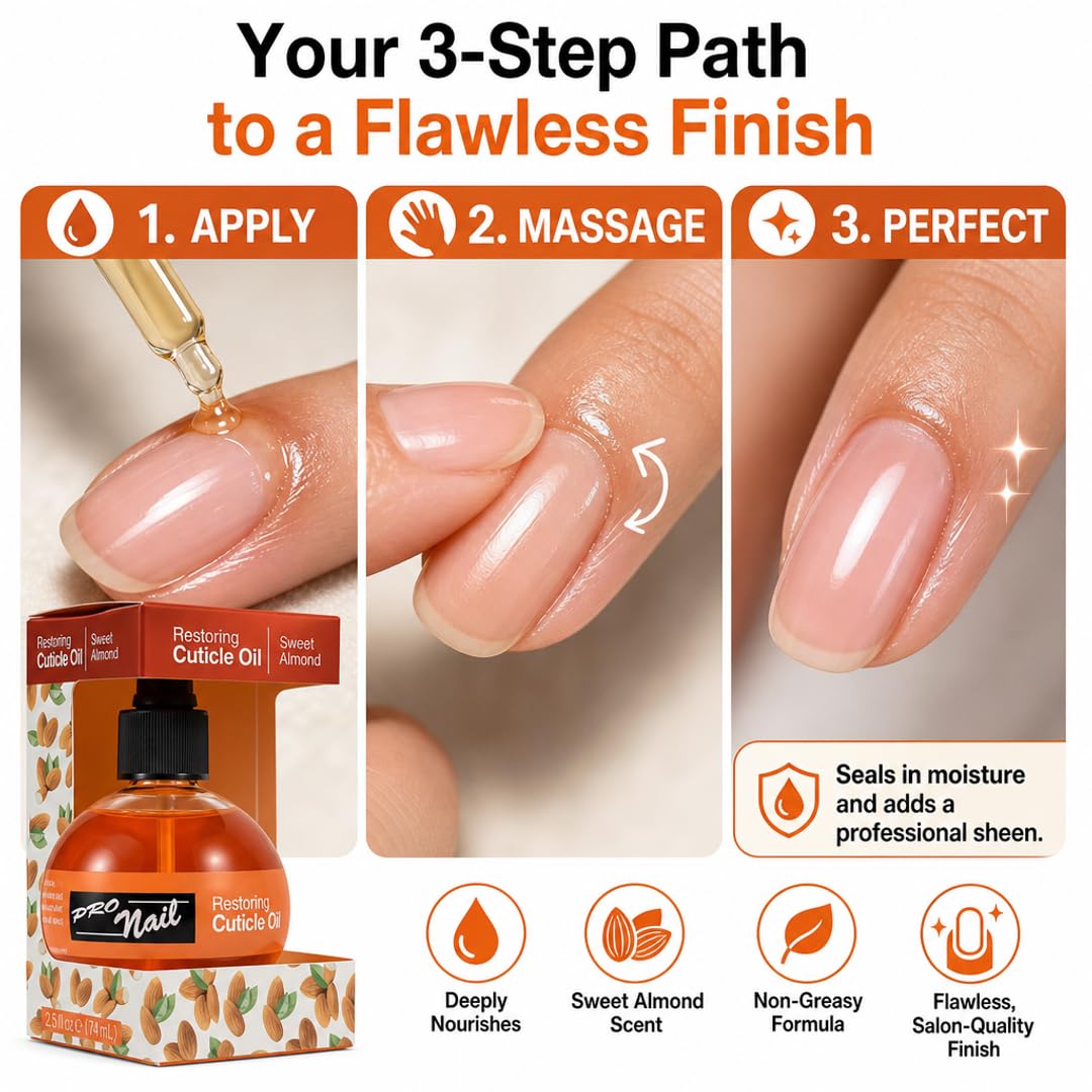PRONAIL Cuticle Oil – Deep Moisture Almond Cuticle Repair & Finishing Treatment | Paraffinum Liquidum Base, Non-Greasy, Fast-Absorbing | Professional Salon & Home Use | Cruelty-Free Since 1987 2.5 oz