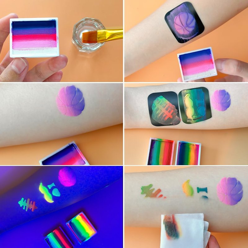 12 Colors Face Body Paint Palette,Split Cake Face Paint Palette FX Makeup, Water Activated Non Toxic Rainbow Body Painting with Brush for Halloween Makeup,Festivals & Events