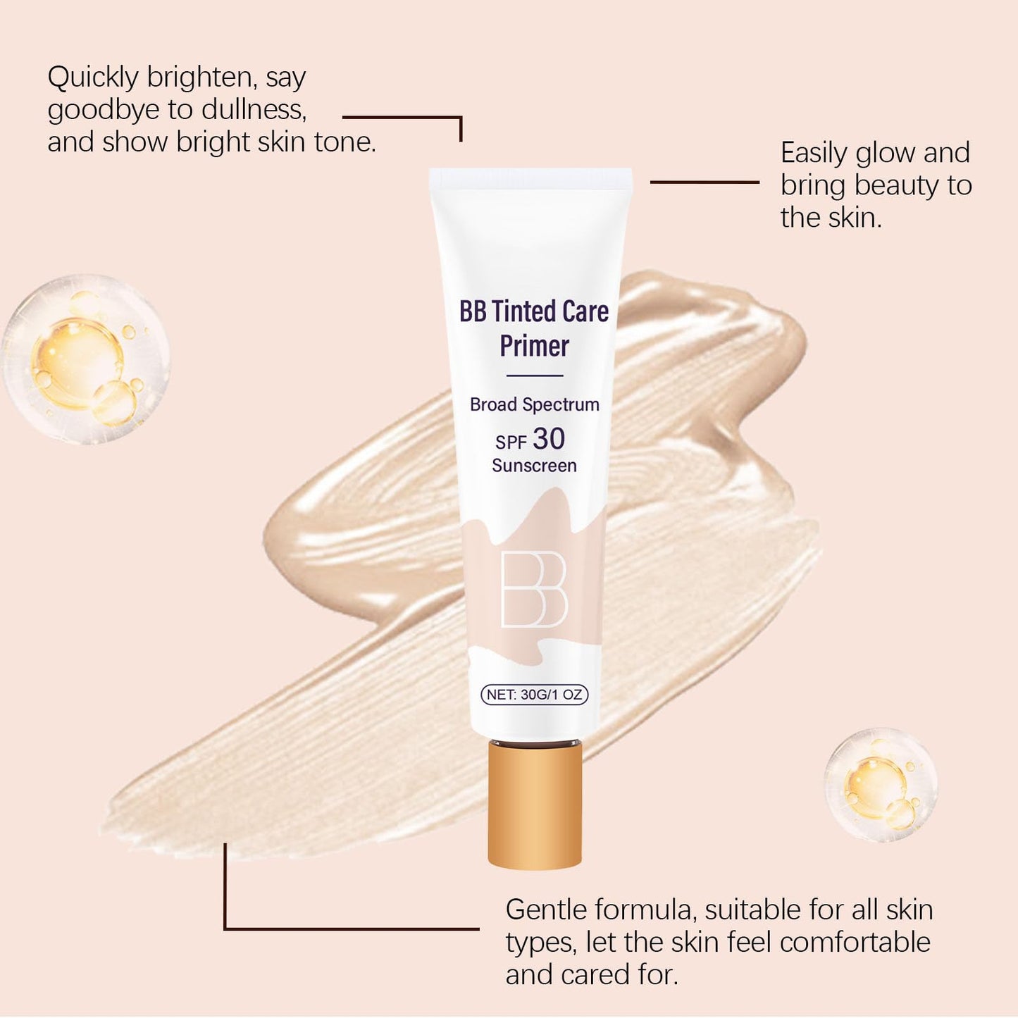 BB Moisturizer Spf 30 - Brightens, Hydrates & Smooths Your Skin, BB Blur Tinted Moisturizer Spf 30, BB Tinted Care Primer with Brush, Full Coverage Concealer Liquid Makeup (Natural)