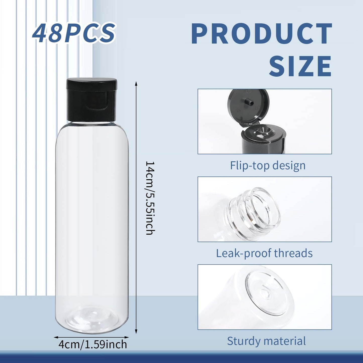 TANEMUDO 48 Pcs 4 oz Plastic Travel Bottles with Disc Top Flip Cap Clear Squeeze Empty Refillable Containers for Shampoo, Lotions, Cream, Toiletries, Liquid Body Soap