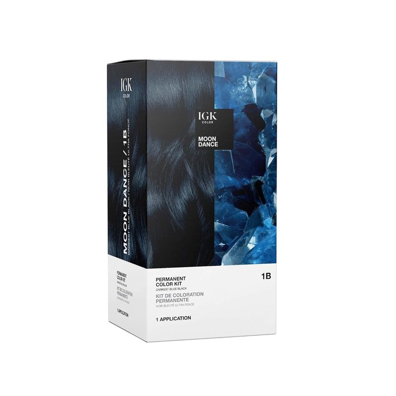 IGK Permanent Hair Dye Color Kit | 1B Moon Dance - Darkest Blue Black | 100% Gray Color Coverage + Strengthen + Shine | Ammonia Free