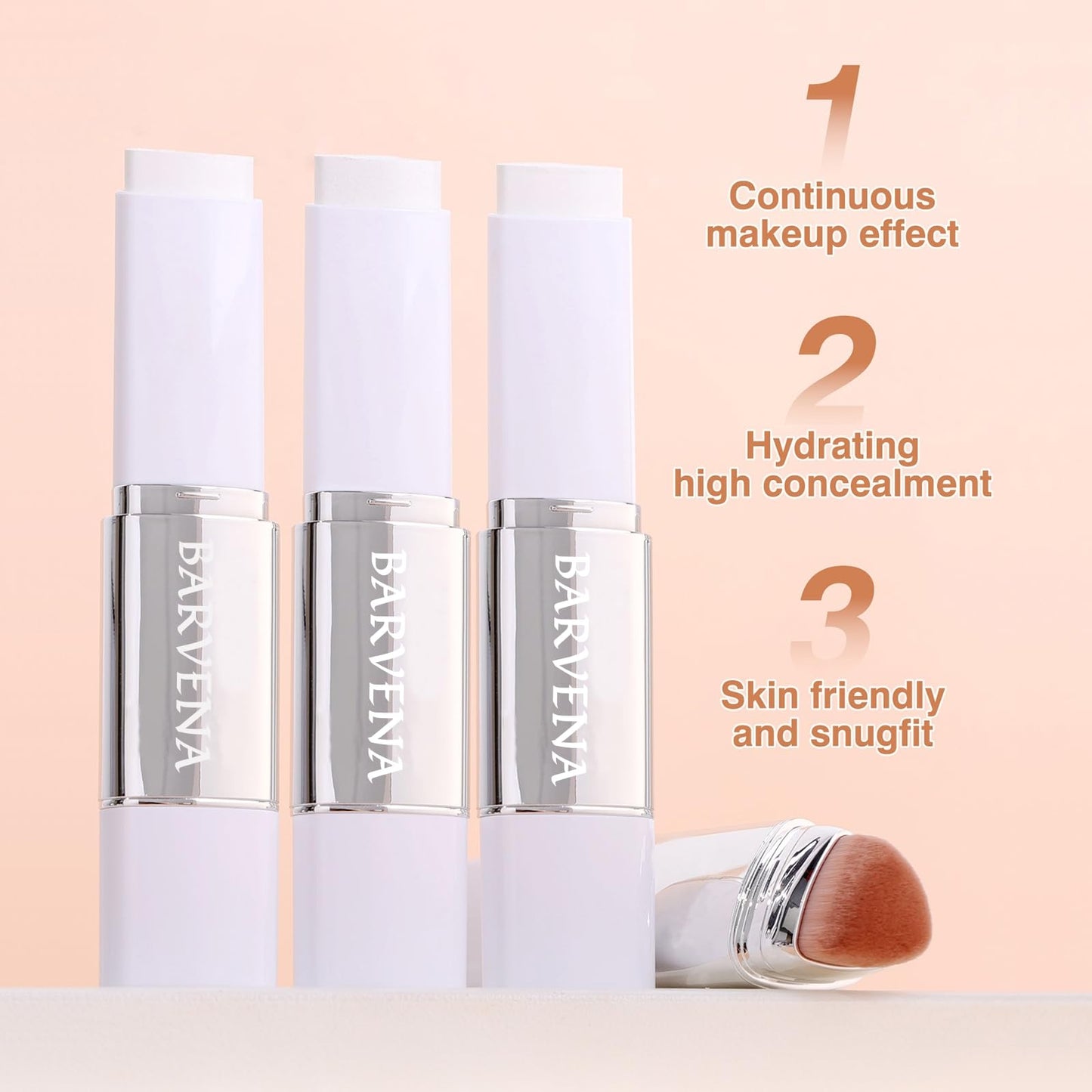 BARVENA Color Changing Foundation Stick with Brush, 2-in-1 Waterproof Long Lasting, Medium to Full Coverage Dewy Finish Makeup, For Mature Skin &All Skin Tones, Nourishing Travel Size 0.7oz