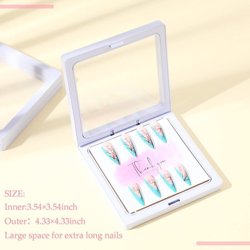 meekoo 30 Pcs Press on Nail Packaging Box with 90 Pcs Adhesive Double Sided Tape Artificial Nail Display Case Storage Container Box Acrylic Packaging Organizer for Art Home Salon(White)