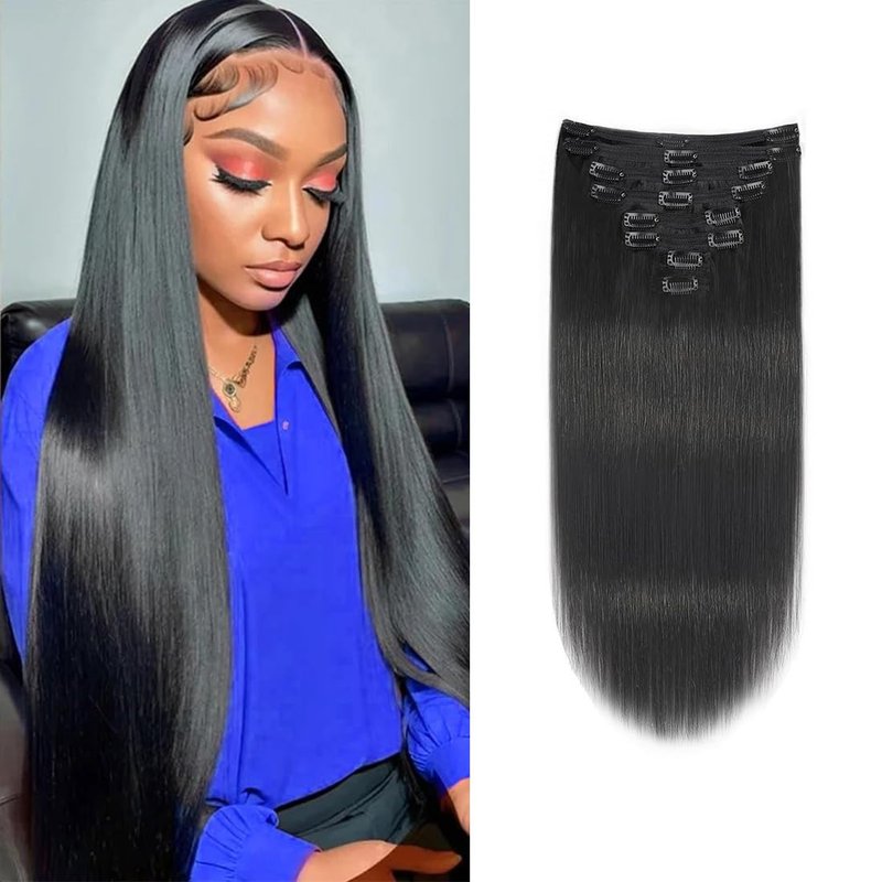 Straight Clip in Hair Extensions Human Hair Straight Clip ins Human Hair Extensions Natural Black Hair Extensions Real Human Hair Clip ins for Women 8Pcs with 18Clips, 120G, 18Inch