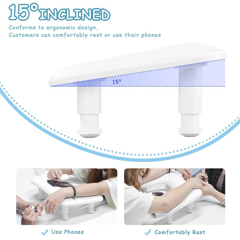 U-Shaped Adjustable Nail Armrest - Large Microfiber PU Leather Hand Rest Pillow for Manicurists | White
