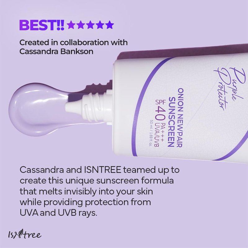 ISNTREE Onion Newpair Sunscreen SPF 40 - Hydrating Purple Sun Protector | 50ml | Evens Skin Tone