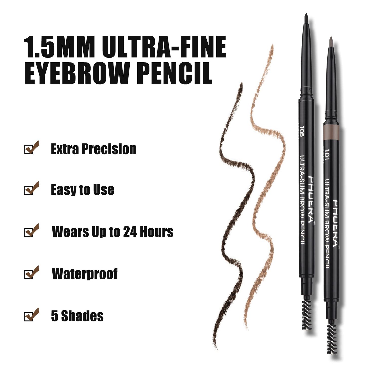 Anglicolor Phoera eyebrow pencil,Ultrafine Tip,Eyebrow Pencil Waterproof and long-lasting,eyebrow pen dual-sided,shapes, defines,With eyebrow brush (2PC103)