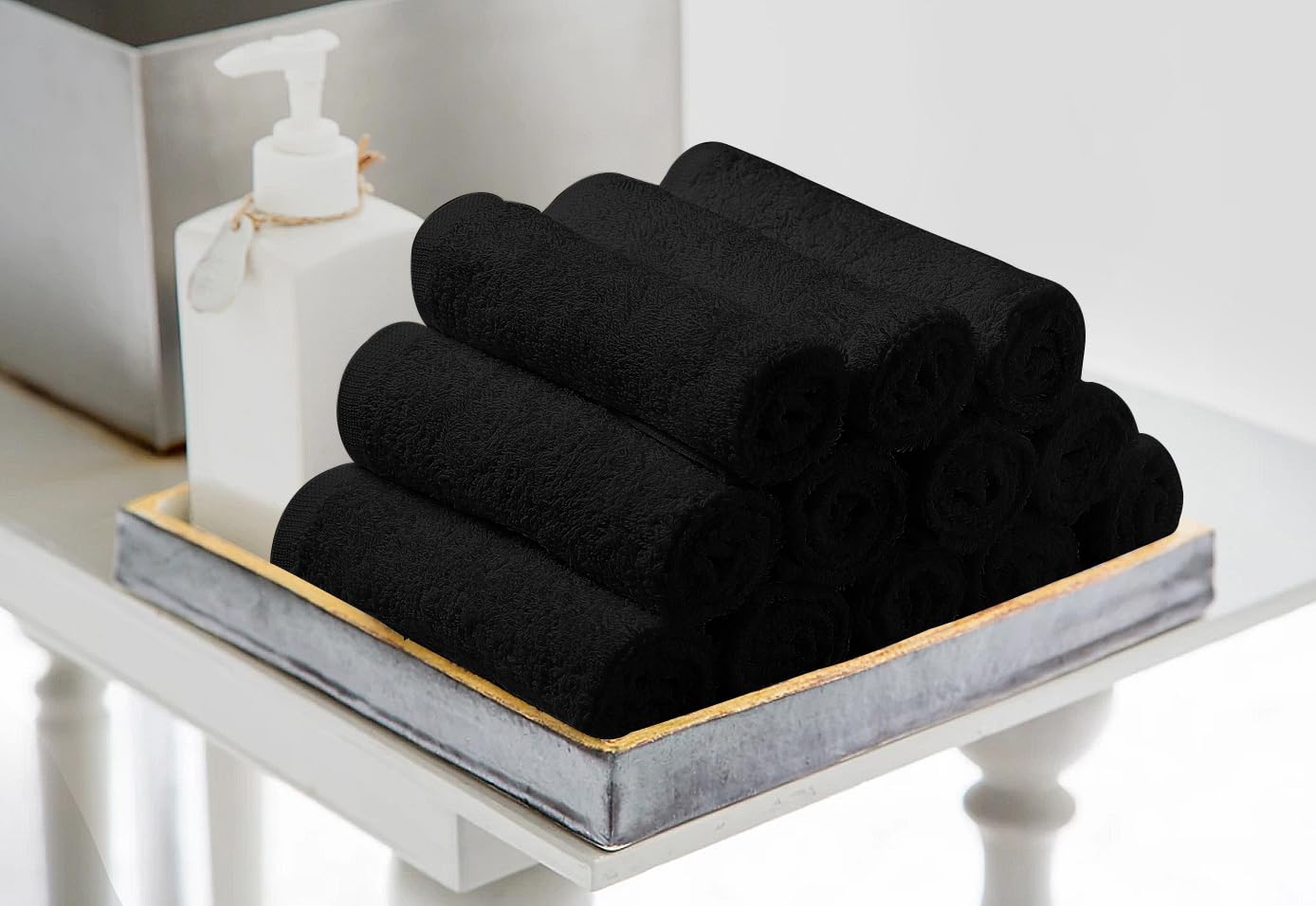 Avalon Towels Salon Towel - Black Hand Towels Bulk Pack of 24-100% Cotton Absorbent Spa, Facial & Gym Towel for Working Out - 16x27 Inches (Not Bleach Proof)